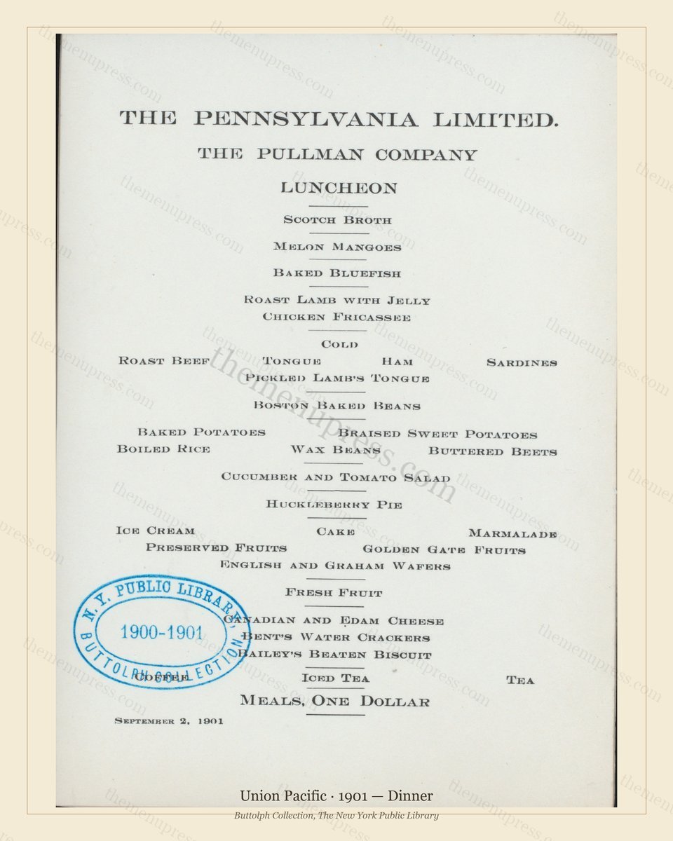 Vintage menu preview — 1901 Vintage Dinner Menu — Union Pacific, American Rail Dining Car (Complete 2-P