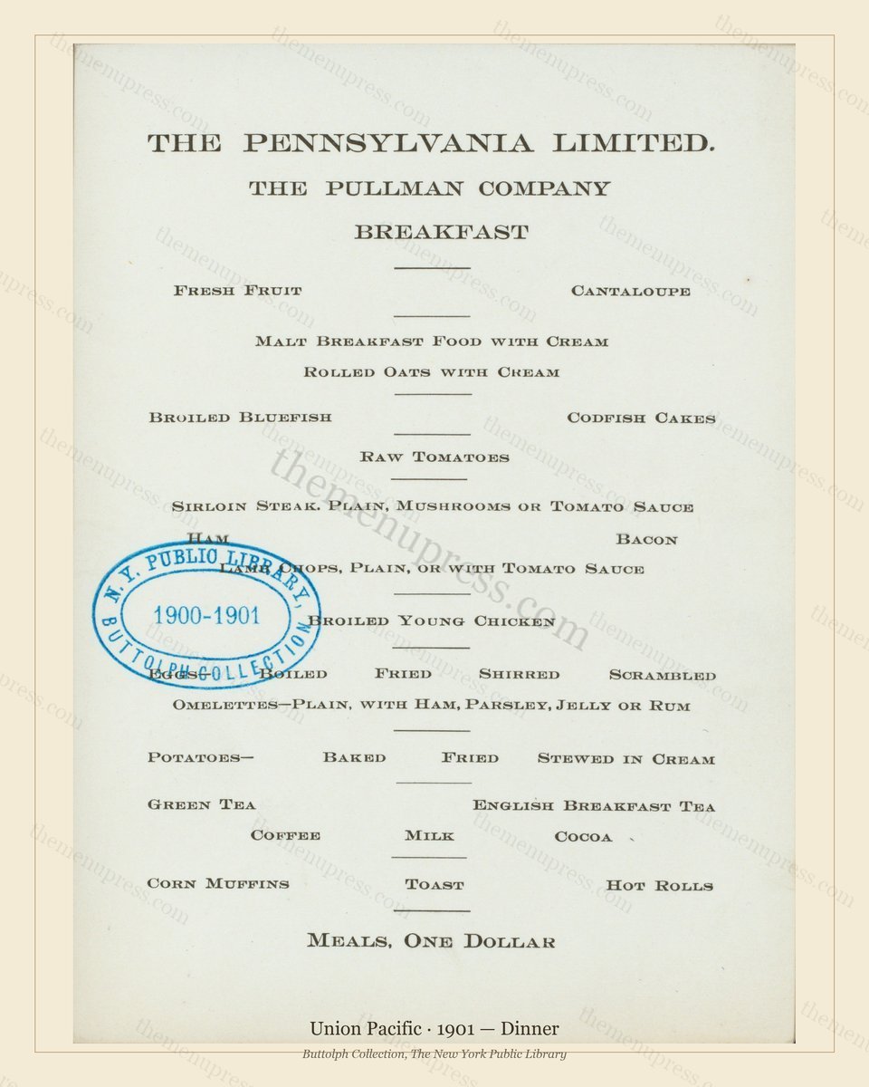 Vintage menu preview — 1901 Vintage Dinner Menu — Union Pacific, American Rail Dining Car (Complete 2-P