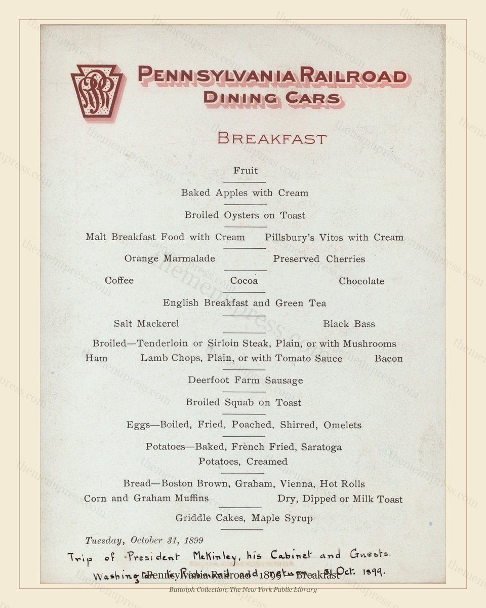 Vintage menu preview — 1899 Vintage Breakfast Menu — Pennsylvania Railroad, American Rail Dining Car