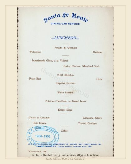 Santa Fe Route Dining Car Service · 1899 — Luncheon