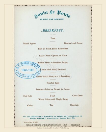 Santa Fe Route Dining Car Service · 1899 — Breakfast