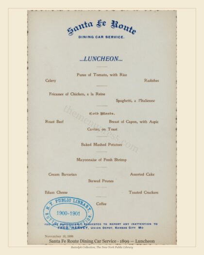 Santa Fe Route Dining Car Service · 1899 — Luncheon