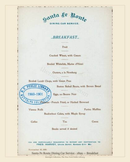 Santa Fe Route Dining Car Service · 1899 — Breakfast