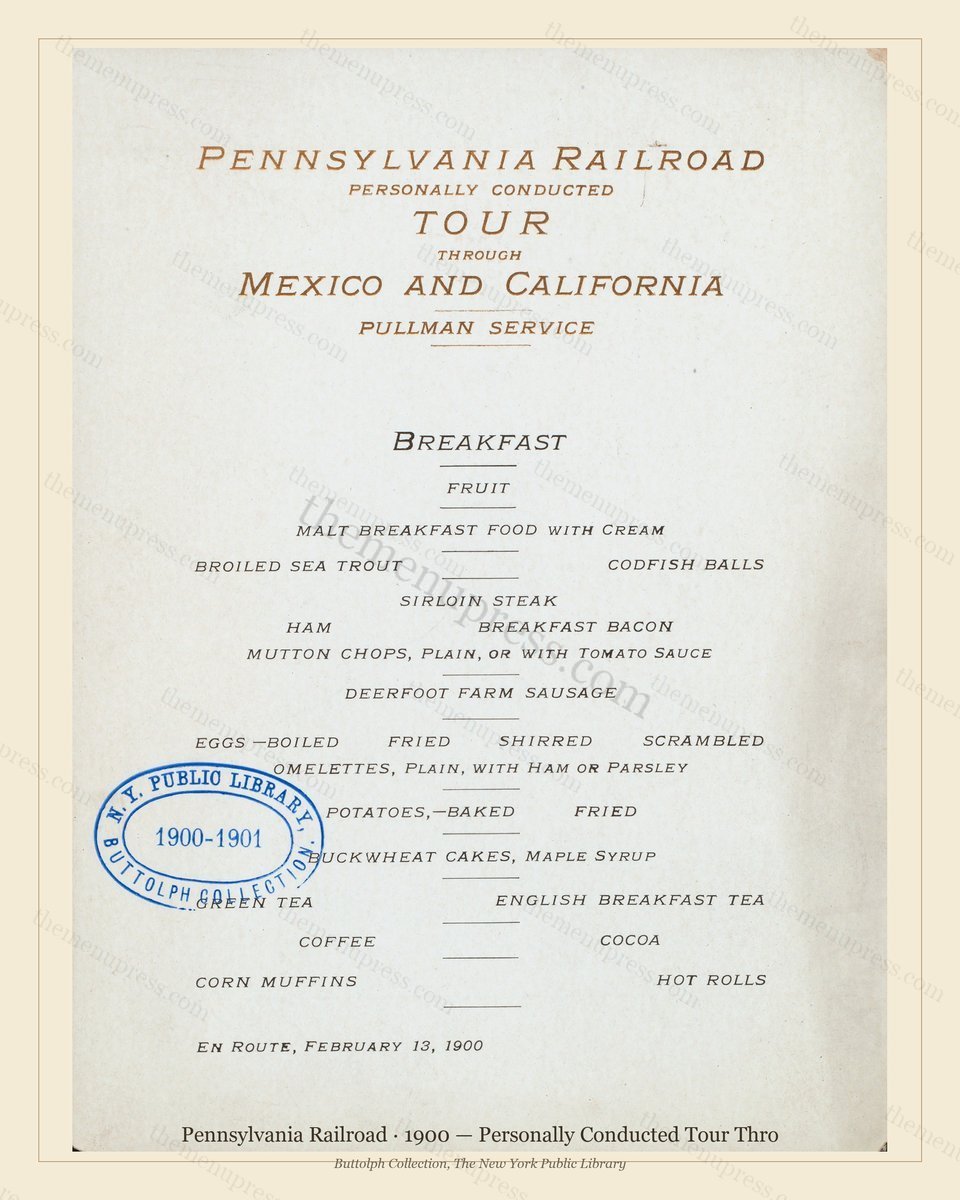Vintage menu preview — 1900 Vintage Breakfast Menu — Pennsylvania Railroad, American Rail Dining Car (C