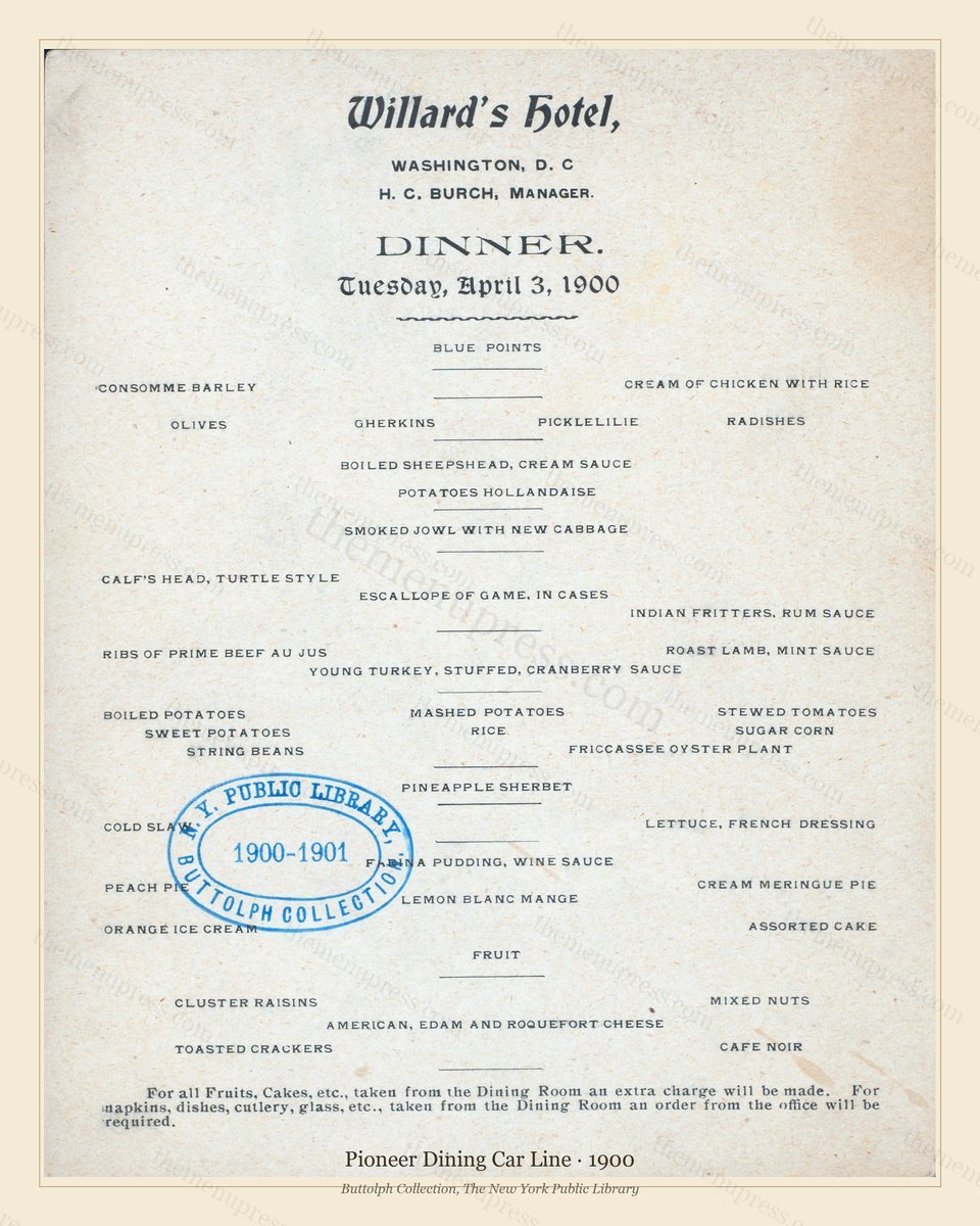 Vintage menu preview — 1900 Vintage Dining Car Menu — Pioneer Dining Car Line, American Rail Dining Car