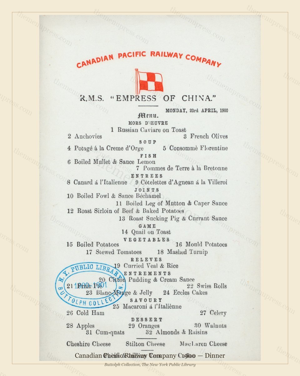 Vintage menu preview — 1900 Vintage Dinner Menu — Canadian Pacific Railway, American Rail Dining Car