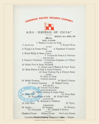 Canadian Pacific Railway Company · 1900 — Dinner