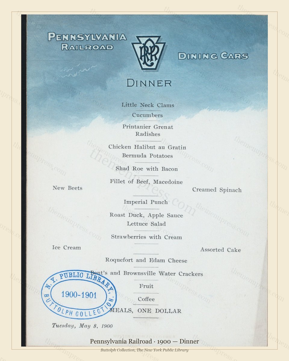Vintage menu preview — 1900 Vintage Dinner Menu — Pennsylvania Railroad, American Rail Dining Car