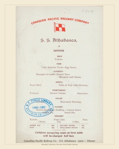 Canadian Pacific Railway Co. - S.S. Athabasca · 1900 — Dinner