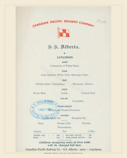 Canadian Pacific Railway Co. - S.S. Alberta · 1900 — Luncheon