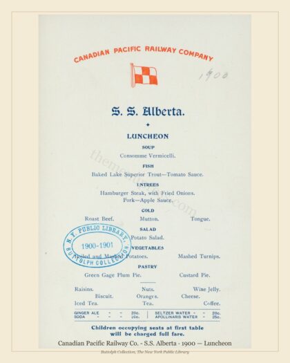 Canadian Pacific Railway Co. - S.S. Alberta · 1900 — Luncheon