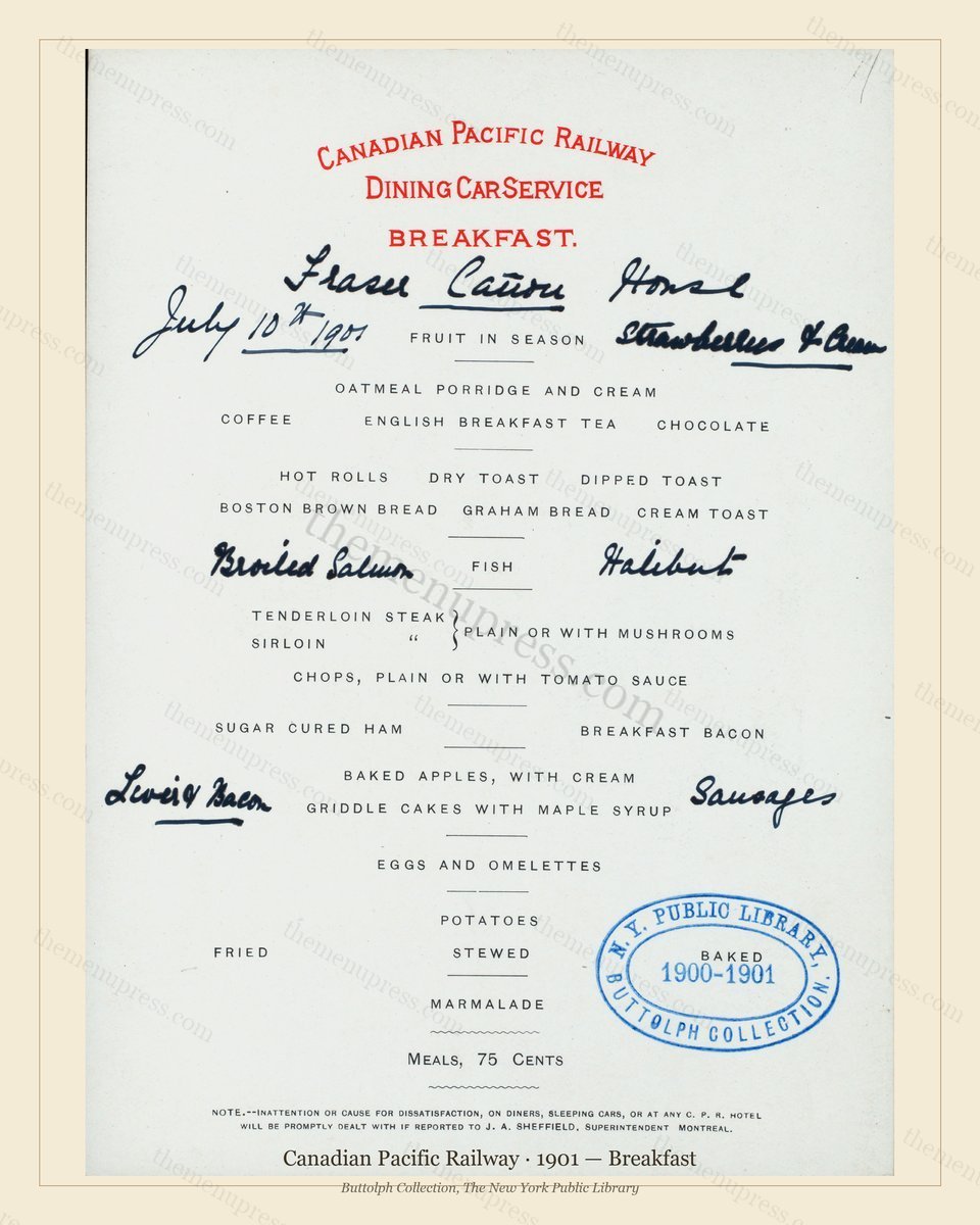 Vintage menu preview — 1901 Vintage Breakfast Menu — Canadian Pacific Railway, American Rail Dining Car