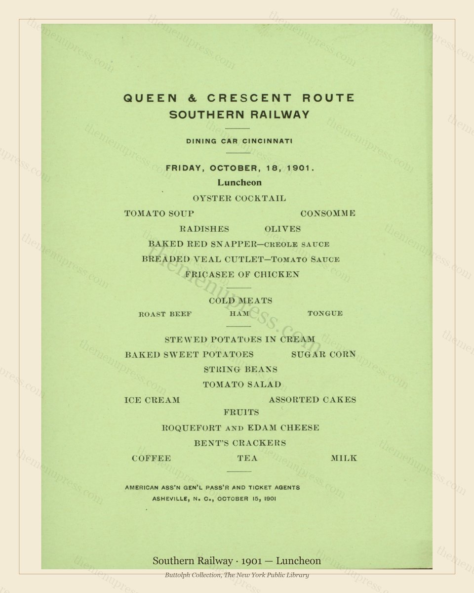 Vintage menu preview — 1901 Vintage Lunch Menu — Southern Railway, American Rail Dining Car (Complete 2