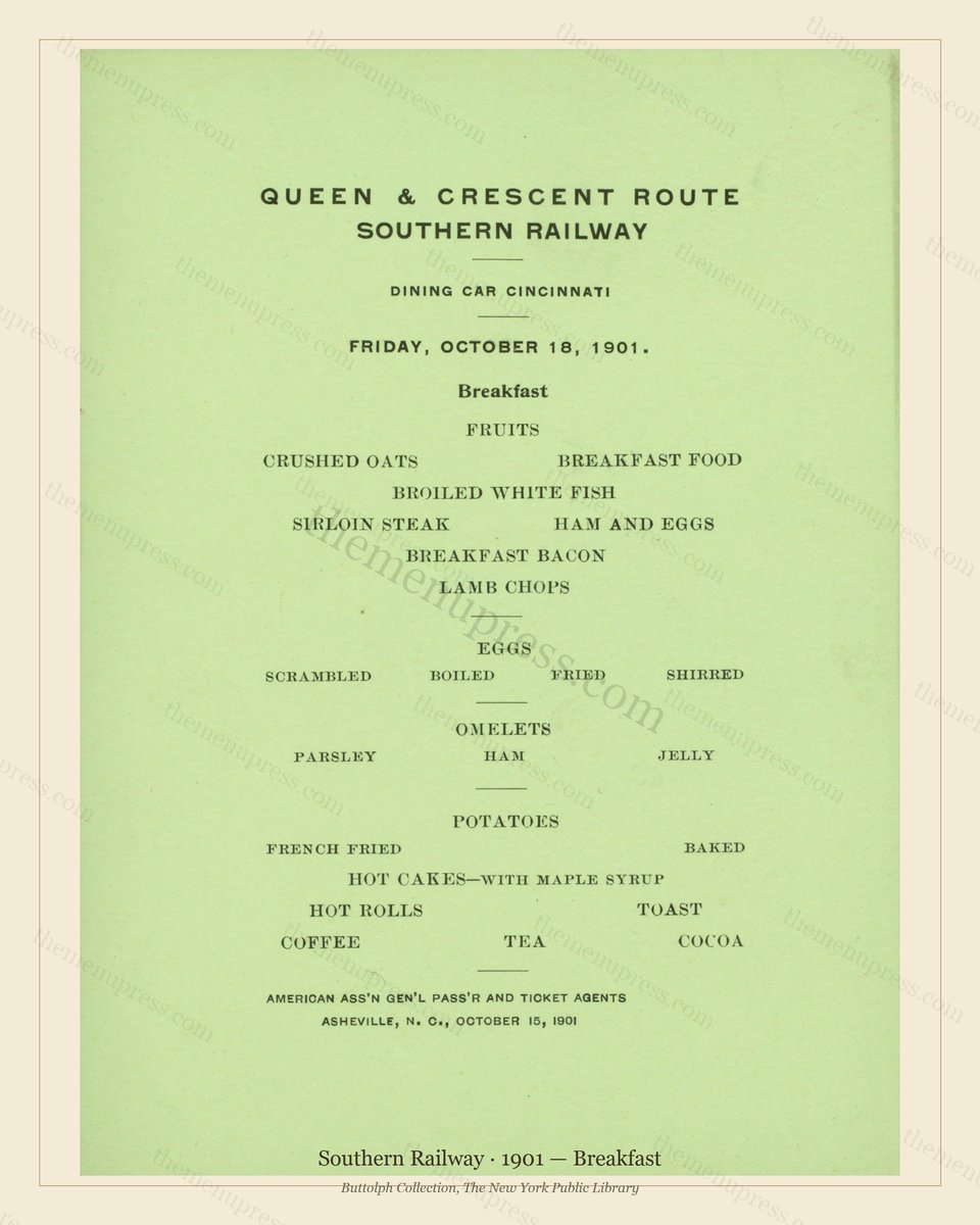 Vintage menu preview — 1901 Vintage Breakfast Menu — Southern Railway, American Rail Dining Car (Comple