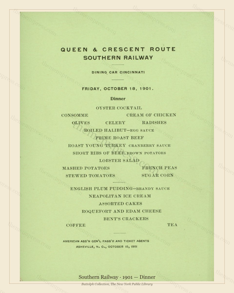 Vintage menu preview — 1901 Vintage Dinner Menu — Southern Railway, American Rail Dining Car (Complete