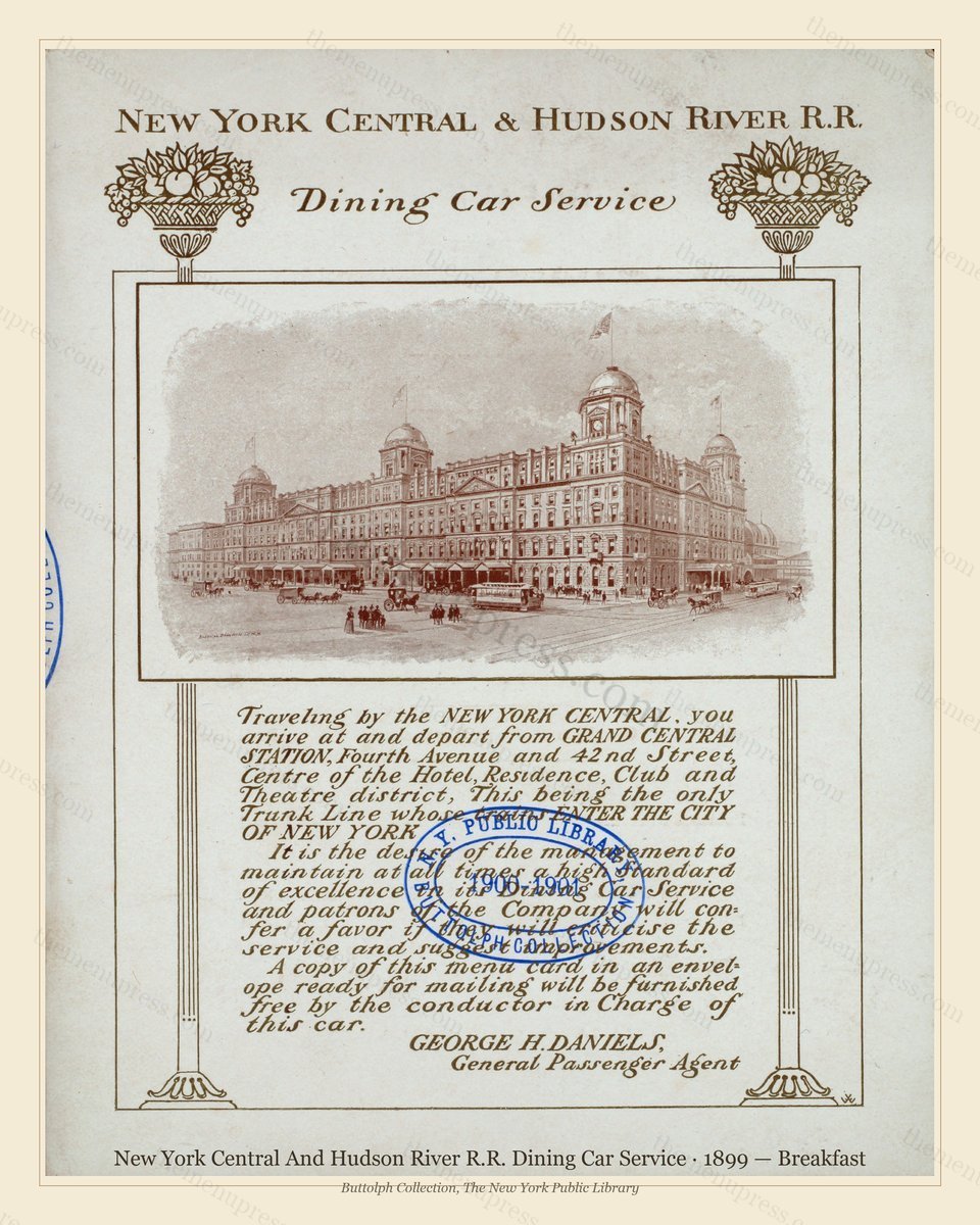 Vintage menu preview — 1899 Vintage Breakfast Menu — New York Central and Hudson River R, American Rail