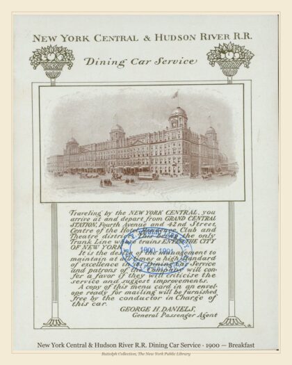 New York Central & Hudson River R.R. Dining Car Service · 1900 — Breakfast