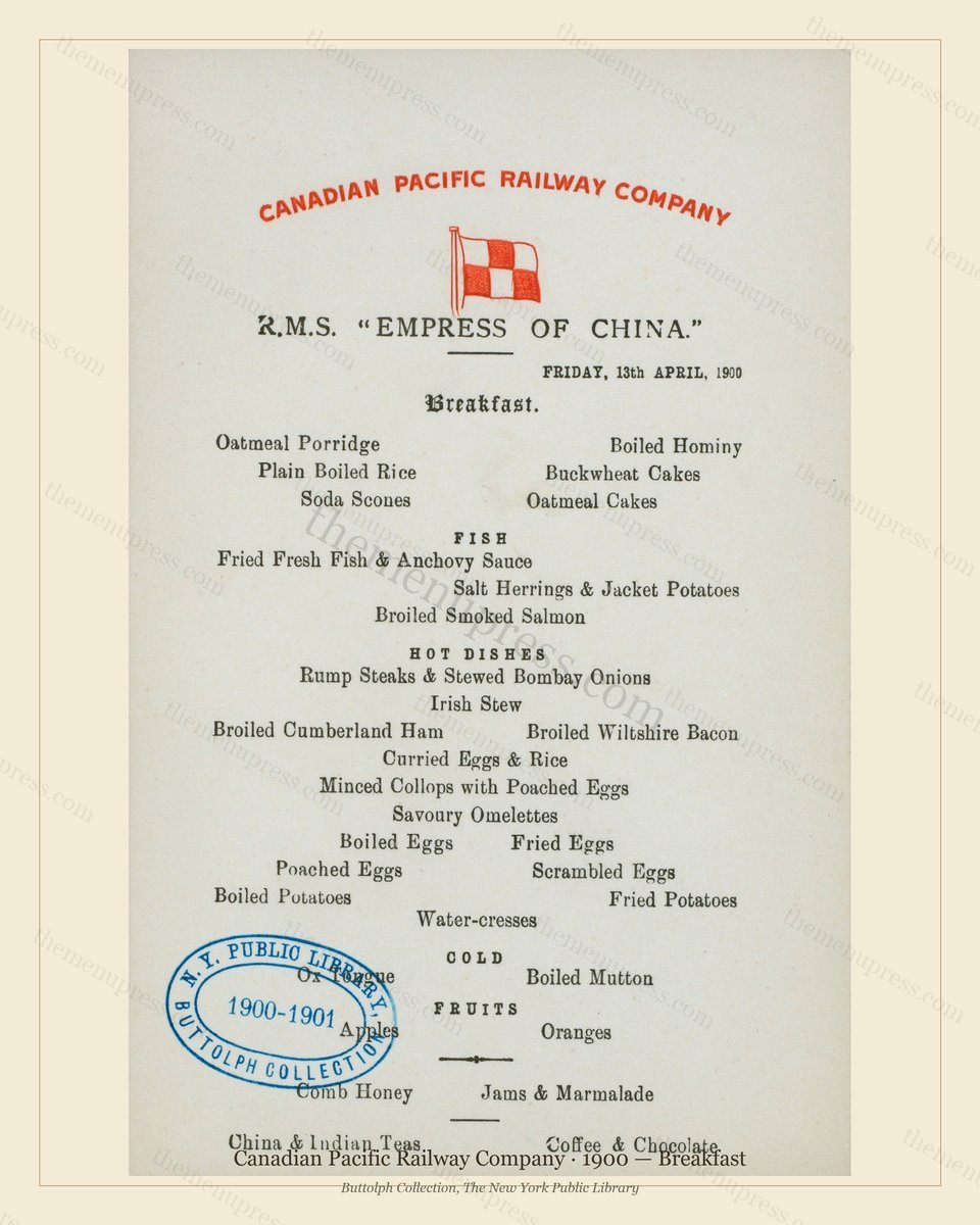 Vintage menu preview — 1900 Vintage Breakfast Menu — Canadian Pacific Railway, American Rail Dining Car