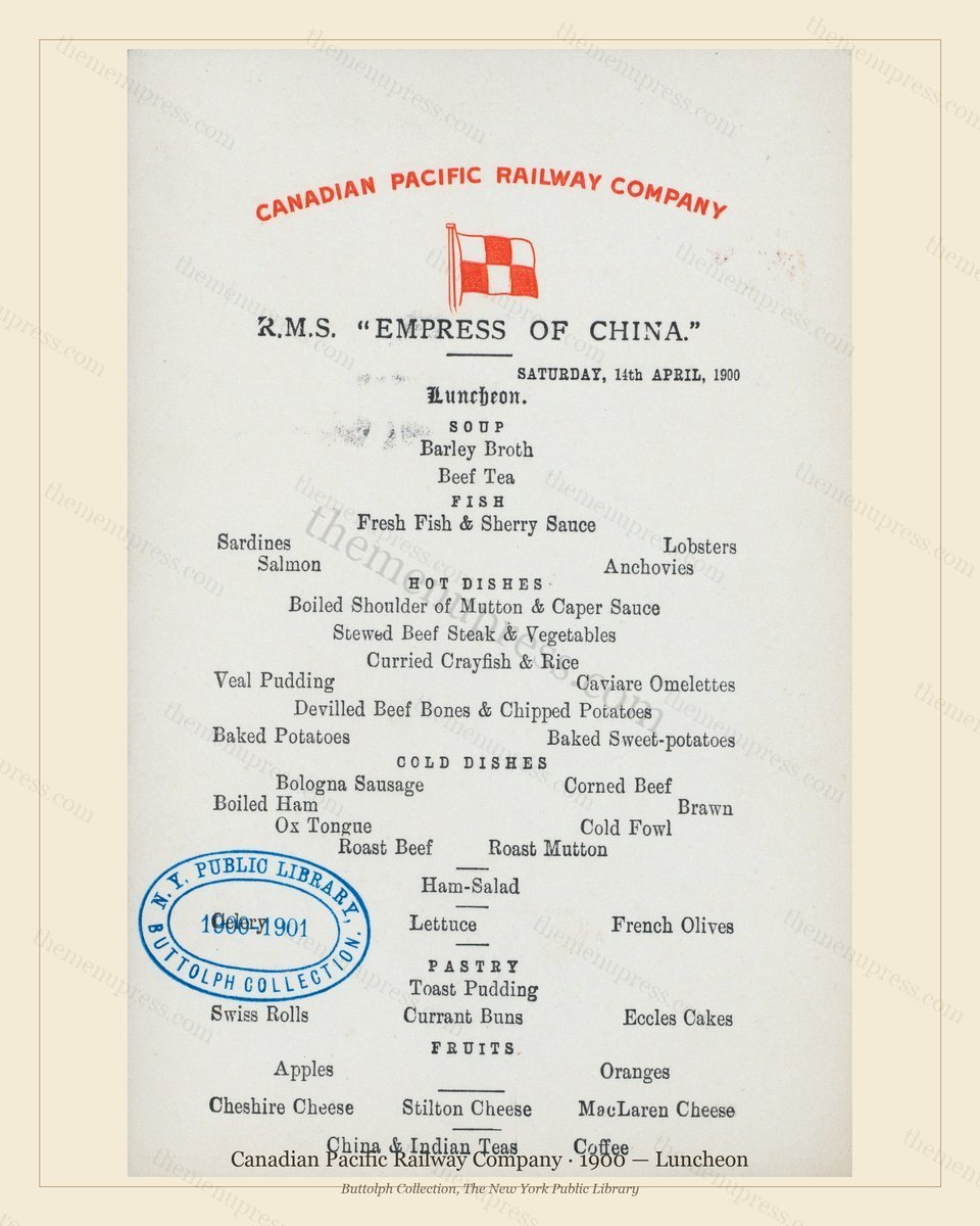 Vintage menu preview — 1900 Vintage Lunch Menu — Canadian Pacific Railway, American Rail Dining Car (Co