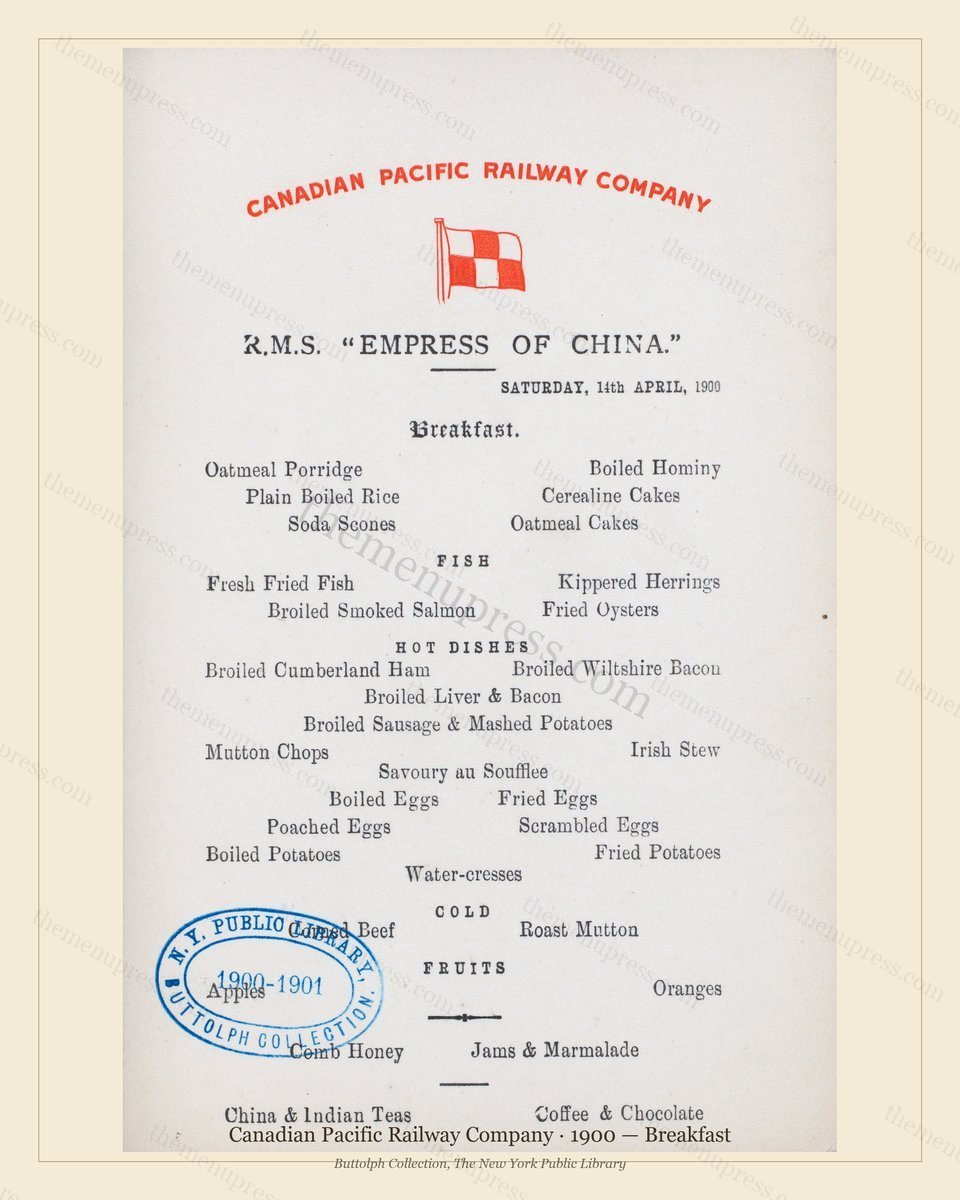 Vintage menu preview — 1900 Vintage Breakfast Menu — Canadian Pacific Railway, American Rail Dining Car