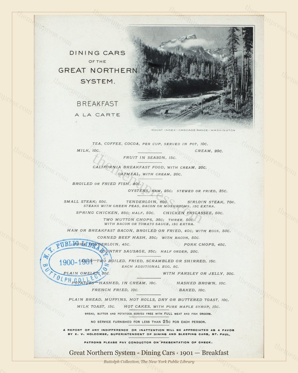 Vintage menu preview — 1901 Vintage Breakfast Menu — Great Northern System - Dining Cars, American Rail