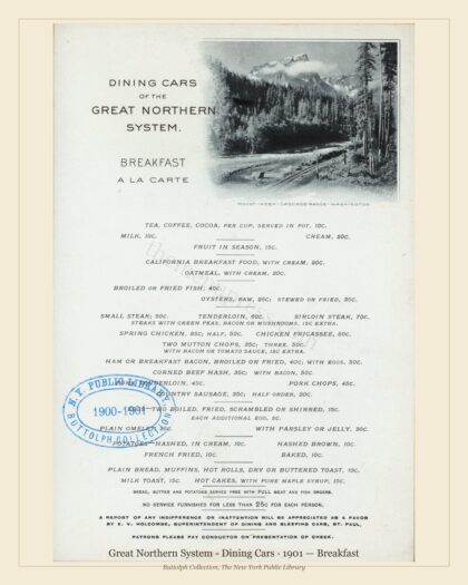1901 Vintage Breakfast Menu — Great Northern System - Dining Cars, American Rail Dining Car — preview image