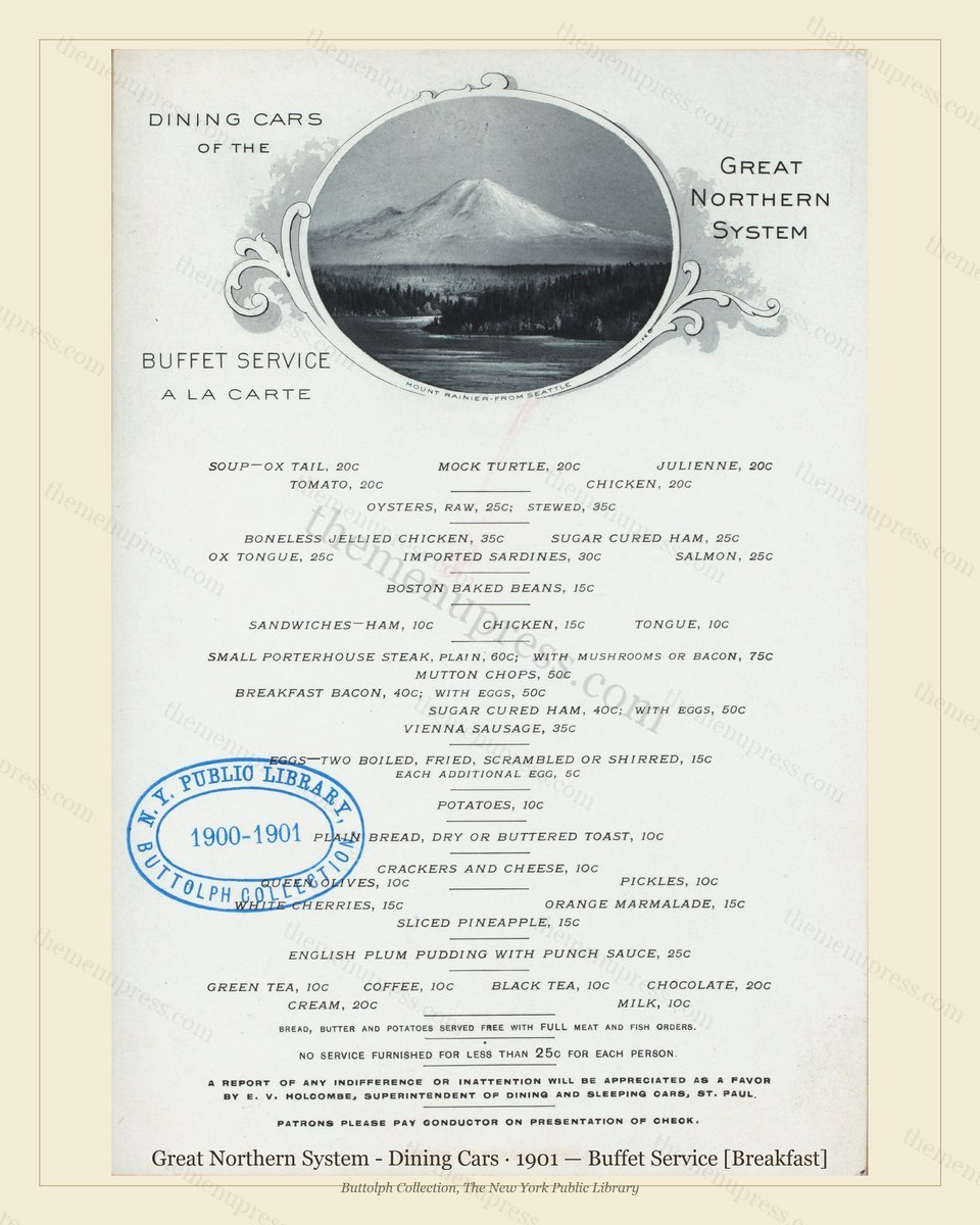 Vintage menu preview — 1901 Vintage Breakfast Menu — Great Northern System - Dining Cars, American Rail