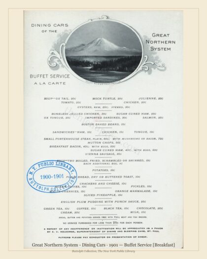 1901 Vintage Breakfast Menu — Great Northern System - Dining Cars, American Rail Dining Car — preview image