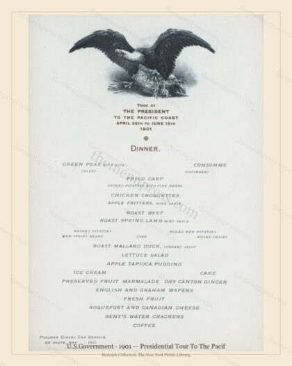 Vintage menu preview — 1901 Vintage Dining Car Menu — U.S.Government, American Rail Dining Car (Complet