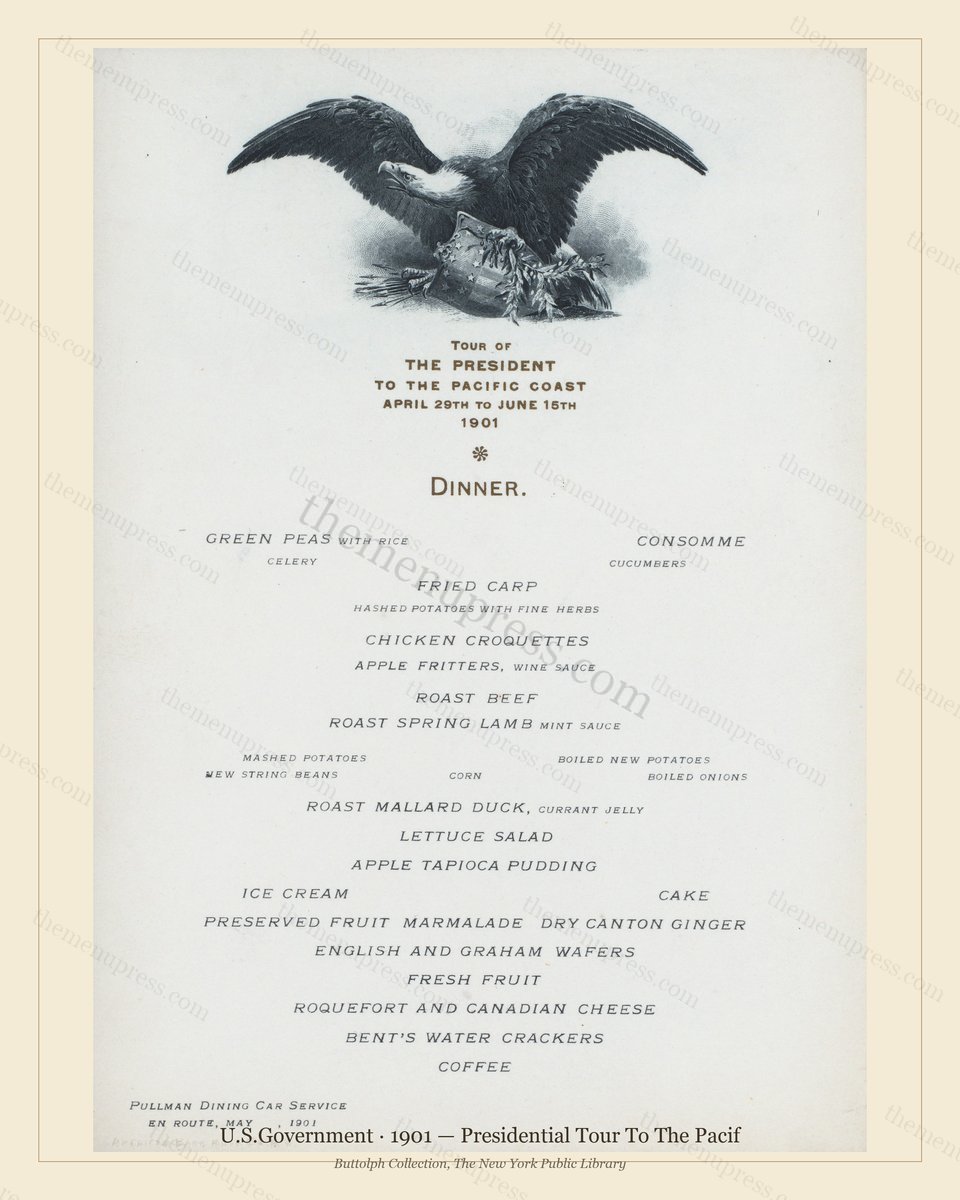 Vintage menu preview — 1901 Vintage Dining Car Menu — U.S.Government, American Rail Dining Car (Complet