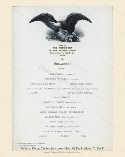 Vintage menu preview — 1901 Vintage Breakfast Menu — Pullman Dining Car Service, American Rail Dining C