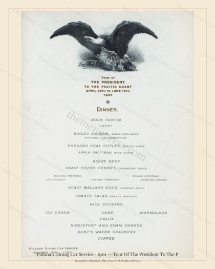 Vintage menu preview — 1901 Vintage Dinner Menu — Pullman Dining Car Service, American Rail Dining Car