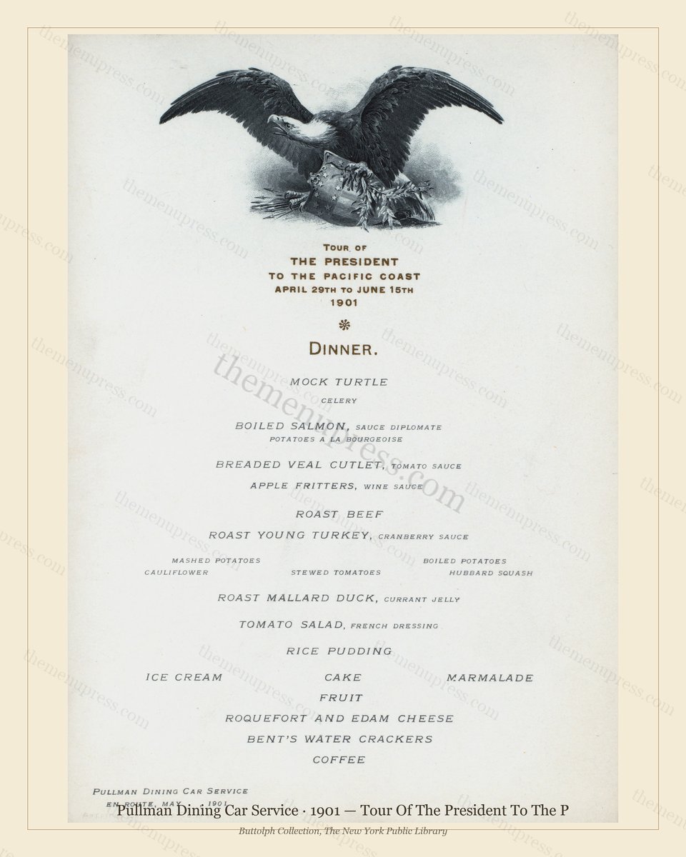 Vintage menu preview — 1901 Vintage Dinner Menu — Pullman Dining Car Service, American Rail Dining Car