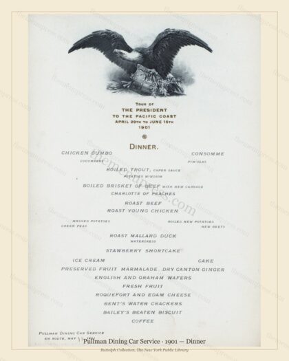 Vintage menu preview — 1901 Vintage Dinner Menu — Pullman Dining Car Service, American Rail Dining Car
