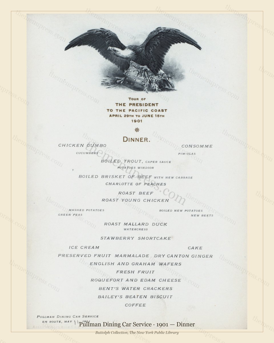 Vintage menu preview — 1901 Vintage Dinner Menu — Pullman Dining Car Service, American Rail Dining Car