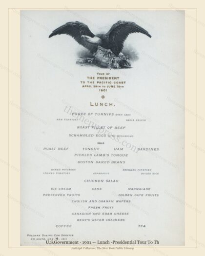 Vintage menu preview — 1901 Vintage Lunch Menu — U.S.Government, American Rail Dining Car (Complete 2-P