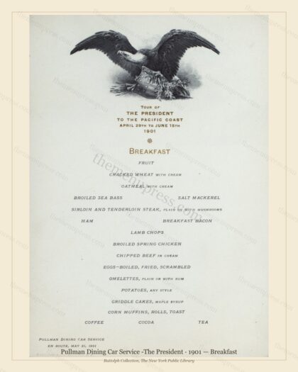 Vintage menu preview — 1901 Vintage Breakfast Menu — Pullman Dining Car Service -the Pre, American Rail