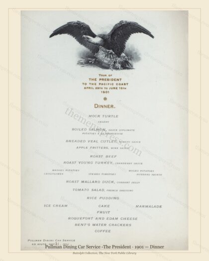 Vintage menu preview — 1901 Vintage Dinner Menu — Pullman Dining Car Service -the Pre, American Rail Di