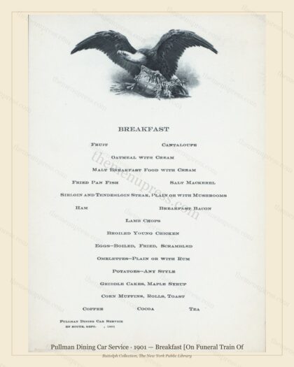 Vintage menu preview — 1901 Vintage Breakfast Menu — Pullman Dining Car Service, American Rail Dining C