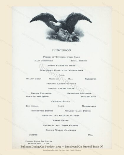 Vintage menu preview — 1901 Vintage Lunch Menu — Pullman Dining Car Service, American Rail Dining Car (