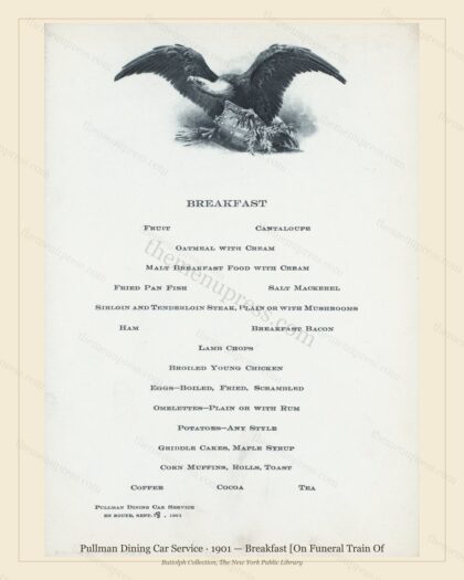 Vintage menu preview — 1901 Vintage Breakfast Menu — Pullman Dining Car Service, American Rail Dining C