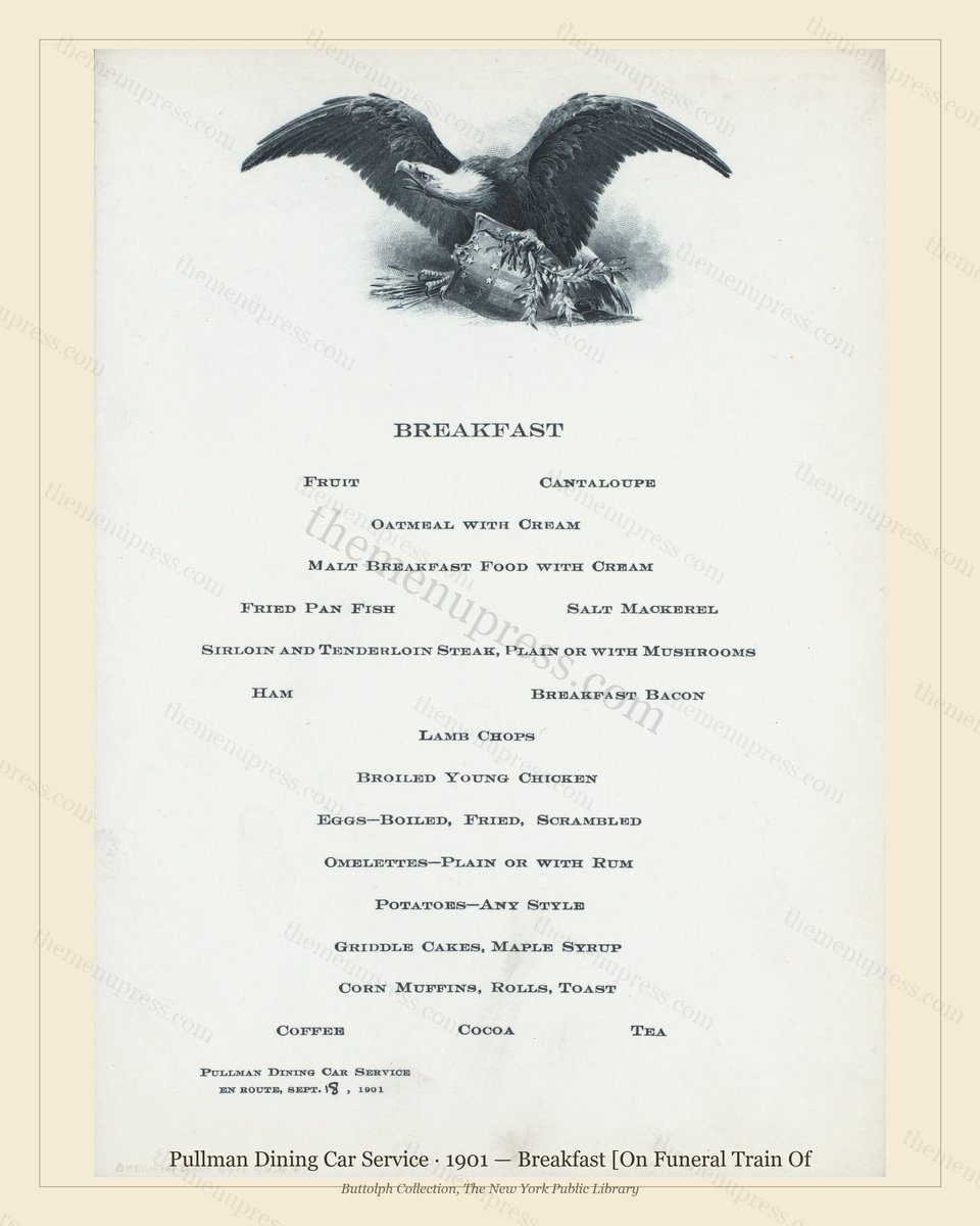 Vintage menu preview — 1901 Vintage Breakfast Menu — Pullman Dining Car Service, American Rail Dining C