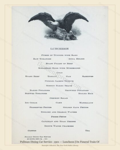 Vintage menu preview — 1901 Vintage Lunch Menu — Pullman Dining Car Service, American Rail Dining Car (