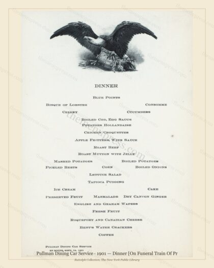 Vintage menu preview — 1901 Vintage Dinner Menu — Pullman Dining Car Service, American Rail Dining Car