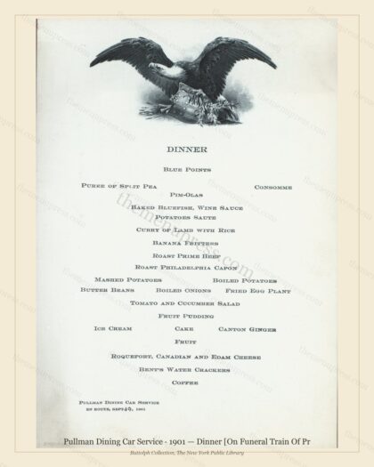 Vintage menu preview — 1901 Vintage Dinner Menu — Pullman Dining Car Service, American Rail Dining Car