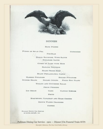 Pullman Dining Car Service · 1901 — Dinner [On Funeral Train Of Pr