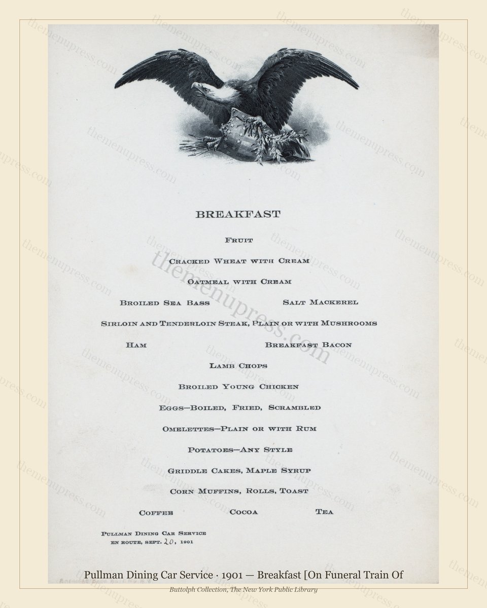 Vintage menu preview — 1901 Vintage Breakfast Menu — Pullman Dining Car Service, American Rail Dining C