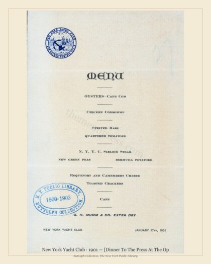 New York Yacht Club · 1901 — [Dinner To The Press At The Op