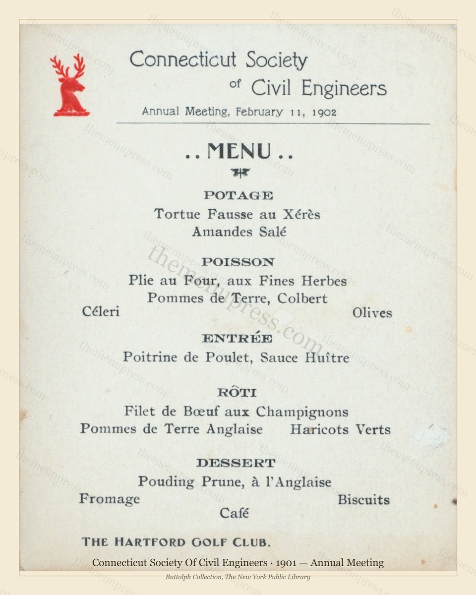 Vintage menu preview — 1901 Vintage Dinner Menu — Connecticut Society of Civil Engineers, Athletic &