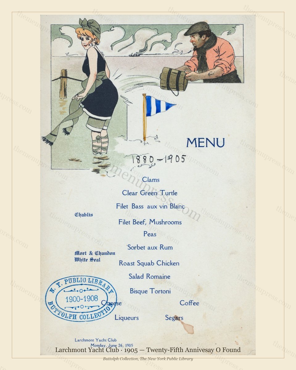 Vintage menu preview — 1905 Vintage Dinner Menu — Larchmont Yacht Club, Athletic & Yacht Club Card
